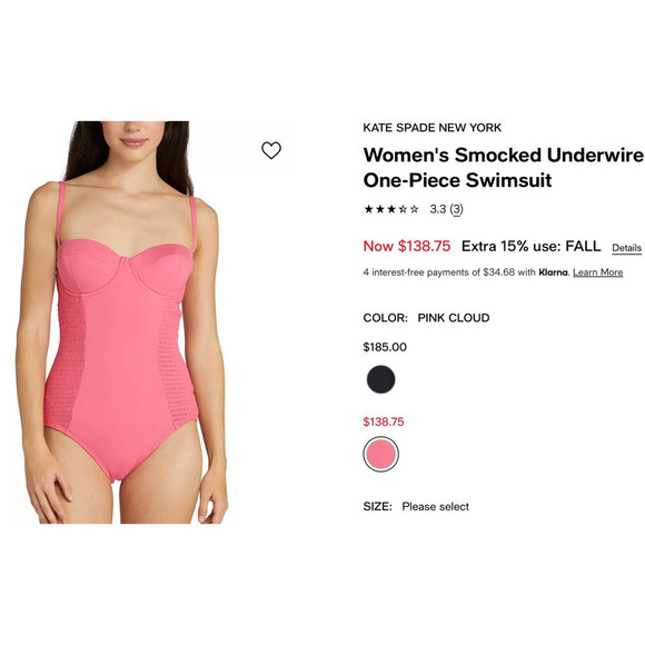 kate spade new york Women's Smocked Underwire One-Piece Swimsuit XL NWT - Picture 6 of 11